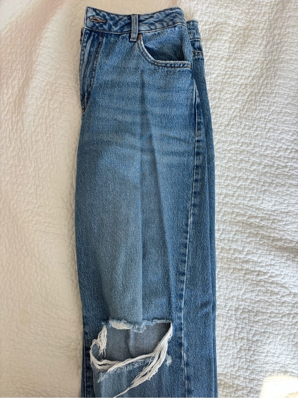 Garage Blue Wide-Leg Distressed Jeans